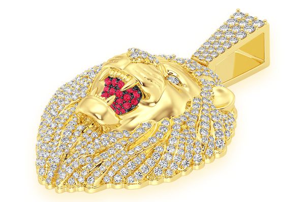 Mens 10K Gold Lion Head Diamond VVS Pendant - 3.20 CTW