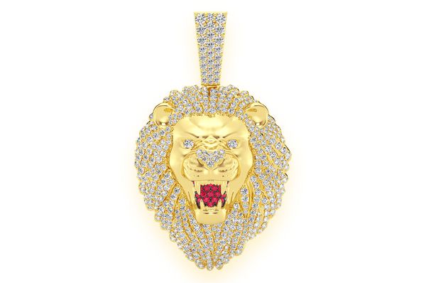 Mens 10K Gold Lion Head Diamond VVS Pendant - 3.20 CTW
