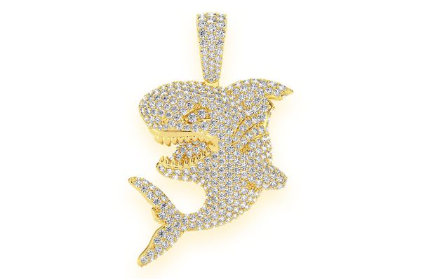 Shark Diamond Pendant 14K Solid Gold - 2.60 CTW