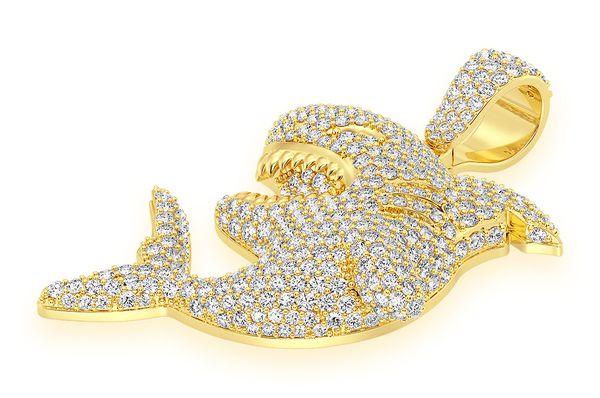 Shark Diamond Pendant 14K Solid Gold - 2.60 CTW