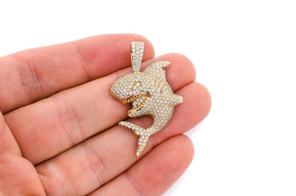 Shark Diamond Pendant 14K Solid Gold - 2.60 CTW