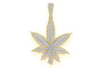 Cannabis Leaf Double Layer Diamond Pendant 14K Solid Gold - 9.00 CTW