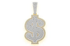 Us Dollar Sign Double Layer Pendant 14K Solid Gold - 5.00 CTW