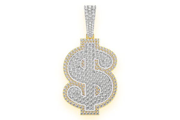 Us Dollar Sign Double Layer Pendant 14K Solid Gold - 5.00 CTW
