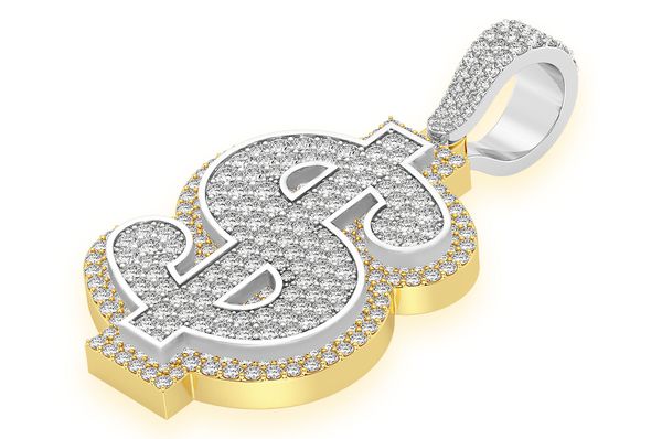 Us Dollar Sign Double Layer Pendant 14K Solid Gold - 5.00 CTW