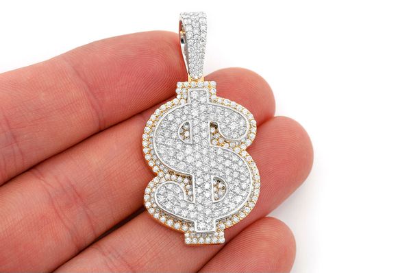 Us Dollar Sign Double Layer Pendant 14K Solid Gold - 5.00 CTW