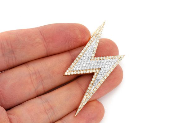Lightning Bolt Double Layer Pendant 14k Solid Gold - 4.0 CTW