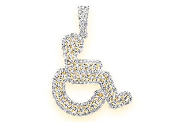 Wheelchair Double Layer Diamond Pendant 14K Solid Gold - 4.00 CTW