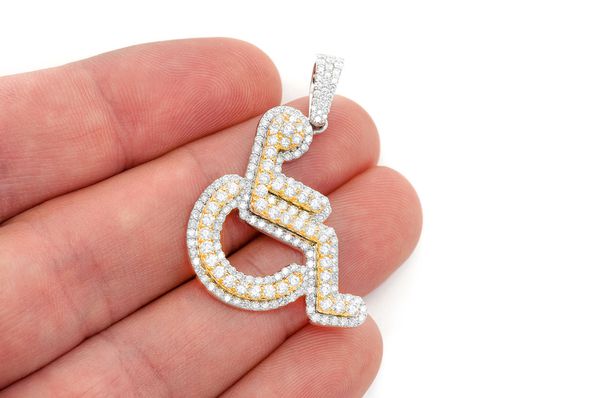 Wheelchair Double Layer Diamond Pendant 14K Solid Gold - 4.00 CTW