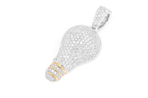 Light Bulb Diamond Pendant 14K Solid Gold - 2.75 CTW