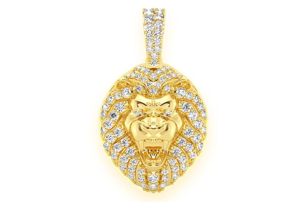 Lion Head Diamond Pendant 14K Solid Gold - 0.50 CTW