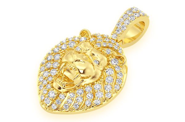 Lion Head Diamond Pendant 14K Solid Gold - 0.50 CTW