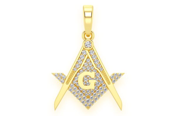 Men's Masonic Symbol F Freemason 925 Silver Diamond Pendant - 0.45 CTW