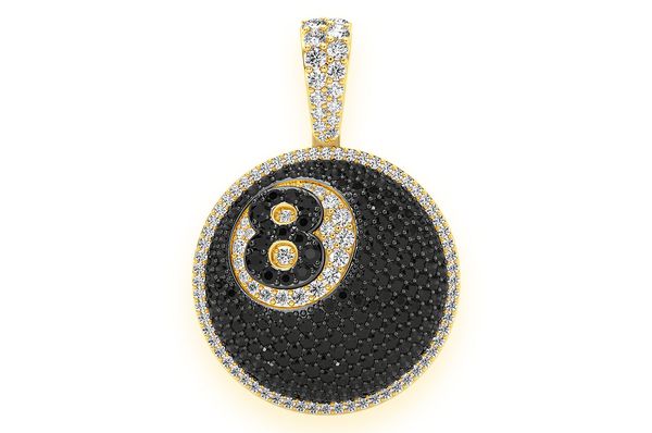 8-Ball Black & White Diamond Pendant 14k Solid Gold - 2.50 CTW