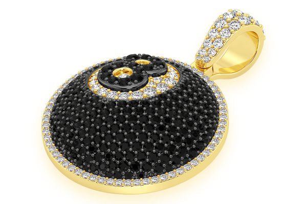 8-Ball Black & White Diamond Pendant 14k Solid Gold - 2.50 CTW