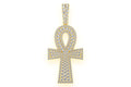 Double Layer Ankh Diamond Pendant 14K Solid Gold - 2.1 CTW