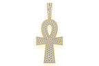 Double Layer Ankh Diamond Pendant 14K Solid Gold - 2.1 CTW