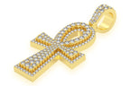 Double Layer Ankh Diamond Pendant 14K Solid Gold - 2.1 CTW