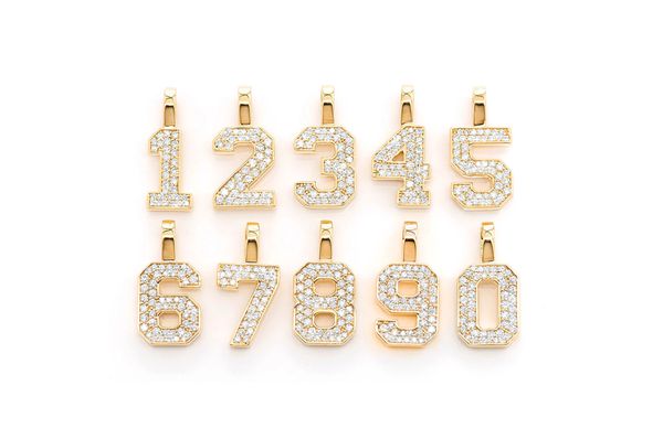 Medium Jersey Number Diamond Pendant 10k Solid Gold - 1.05 CTW