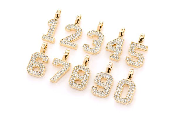 Medium Jersey Number Diamond Pendant 10k Solid Gold - 1.05 CTW