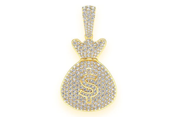 Money Bag Diamond Pendant 14k Solid Gold - 3.33 CTW