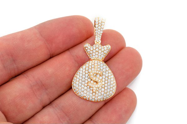 Money Bag Diamond Pendant 14k Solid Gold - 3.33 CTW