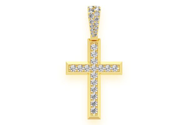 Mens 14K Gold Cross Pendant Necklace 1.15 CTW