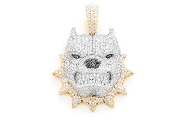 Pitbull Spiked Collar Diamond Pendant 14k Solid Gold - 6.0 CTW