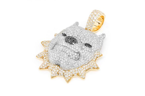 Pitbull Spiked Collar Diamond Pendant 14k Solid Gold - 6.0 CTW