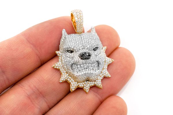 Pitbull Spiked Collar Diamond Pendant 14k Solid Gold - 6.0 CTW