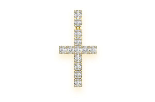 Regal Baguette Diamond Cross Pendant 10K Gold Medium Royal Design