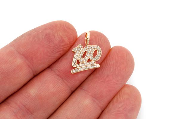 100 Emoji Diamond Pendant 14k Solid Gold - 0.33 CTW