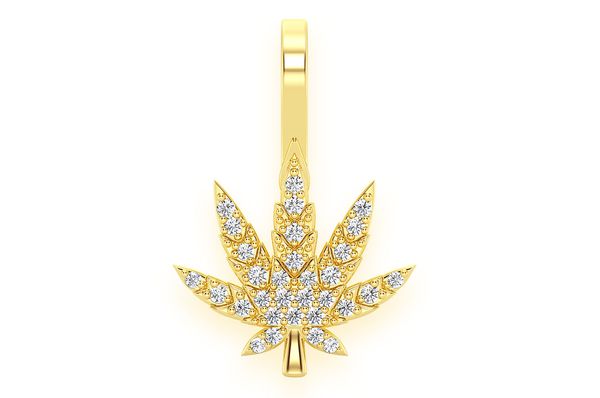 Cannabis Leaf Diamond Pendant 14k Solid Gold - 0.15 CTW