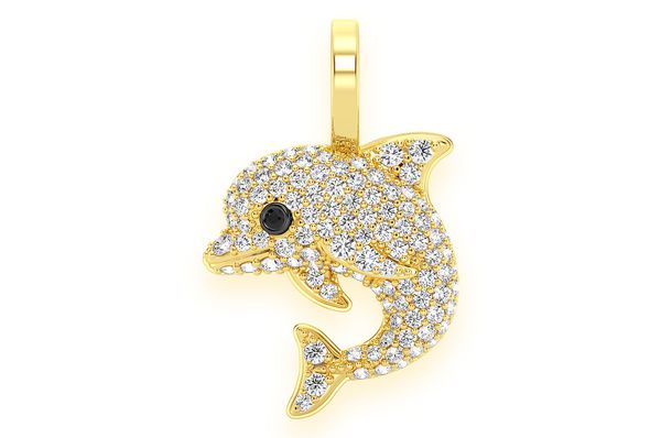 Dolphin Diamond Pendant 14k Solid Gold - 0.33 CTW