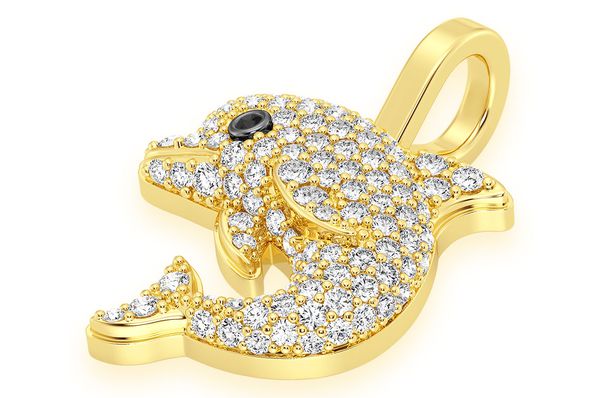 Dolphin Diamond Pendant 14k Solid Gold - 0.33 CTW