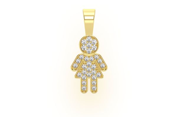 Girl Diamond Pendant 14k Solid Gold - 0.10 CTW