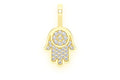 14K Solid Gold Mini Hamsa Pendant - 0.20 CTW