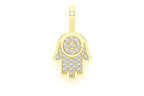 14K Solid Gold Mini Hamsa Pendant - 0.20 CTW