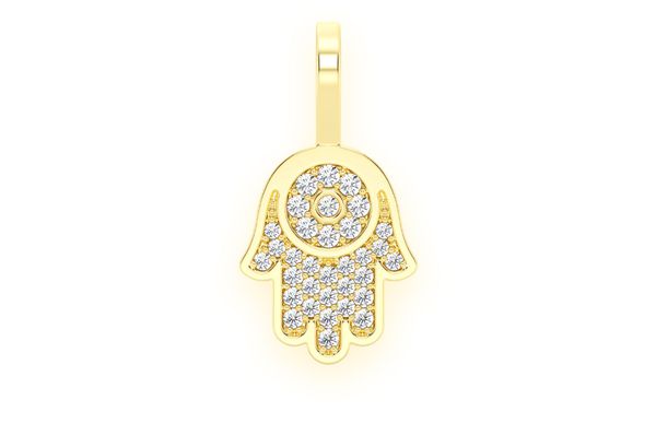 14K Solid Gold Mini Hamsa Pendant - 0.20 CTW