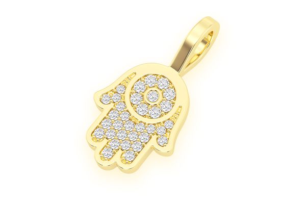 14K Solid Gold Mini Hamsa Pendant - 0.20 CTW
