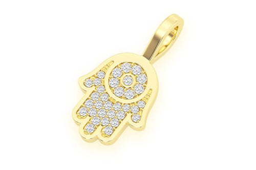 14K Solid Gold Mini Hamsa Pendant - 0.20 CTW