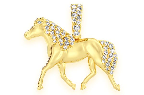 Horse Diamond Pendant 14k Solid Gold - 0.20 CTW