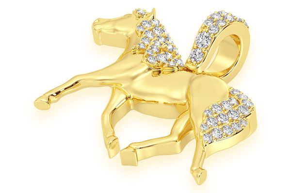Horse Diamond Pendant 14k Solid Gold - 0.20 CTW
