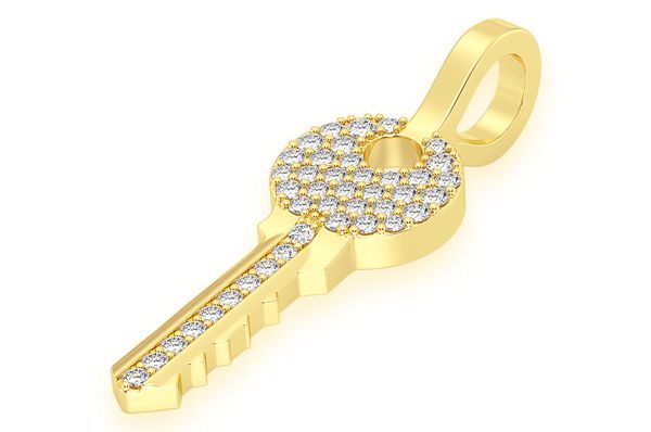 Key Diamond Pendant 14k Solid Gold - 0.15 CTW