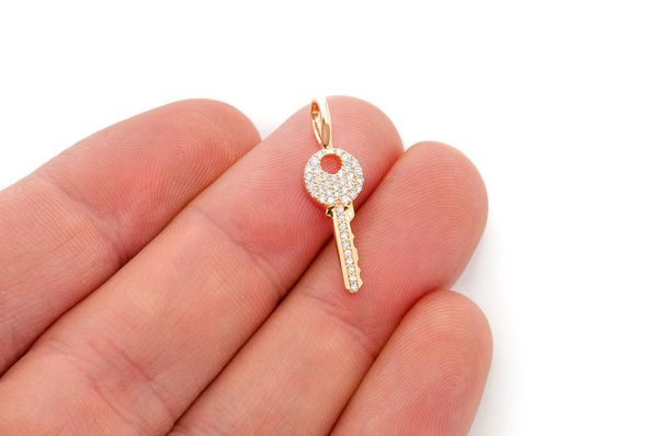 Key Diamond Pendant 14k Solid Gold - 0.15 CTW