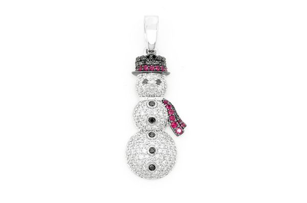Snowman Ruby & Diamond Pendant 14k Solid Gold - 1.00 CTW