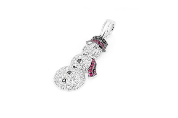Snowman Ruby & Diamond Pendant 14k Solid Gold - 1.00 CTW