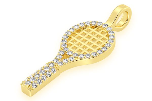 Tennis Racket Diamond Pendant 14k Solid Gold - 0.20 CTW