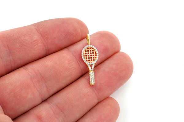 Tennis Racket Diamond Pendant 14k Solid Gold - 0.20 CTW