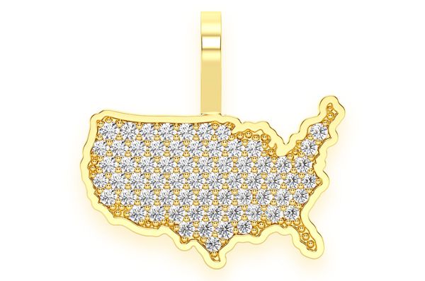 USA Map Diamond Pendant 14K Solid Gold - 0.30 CTW
